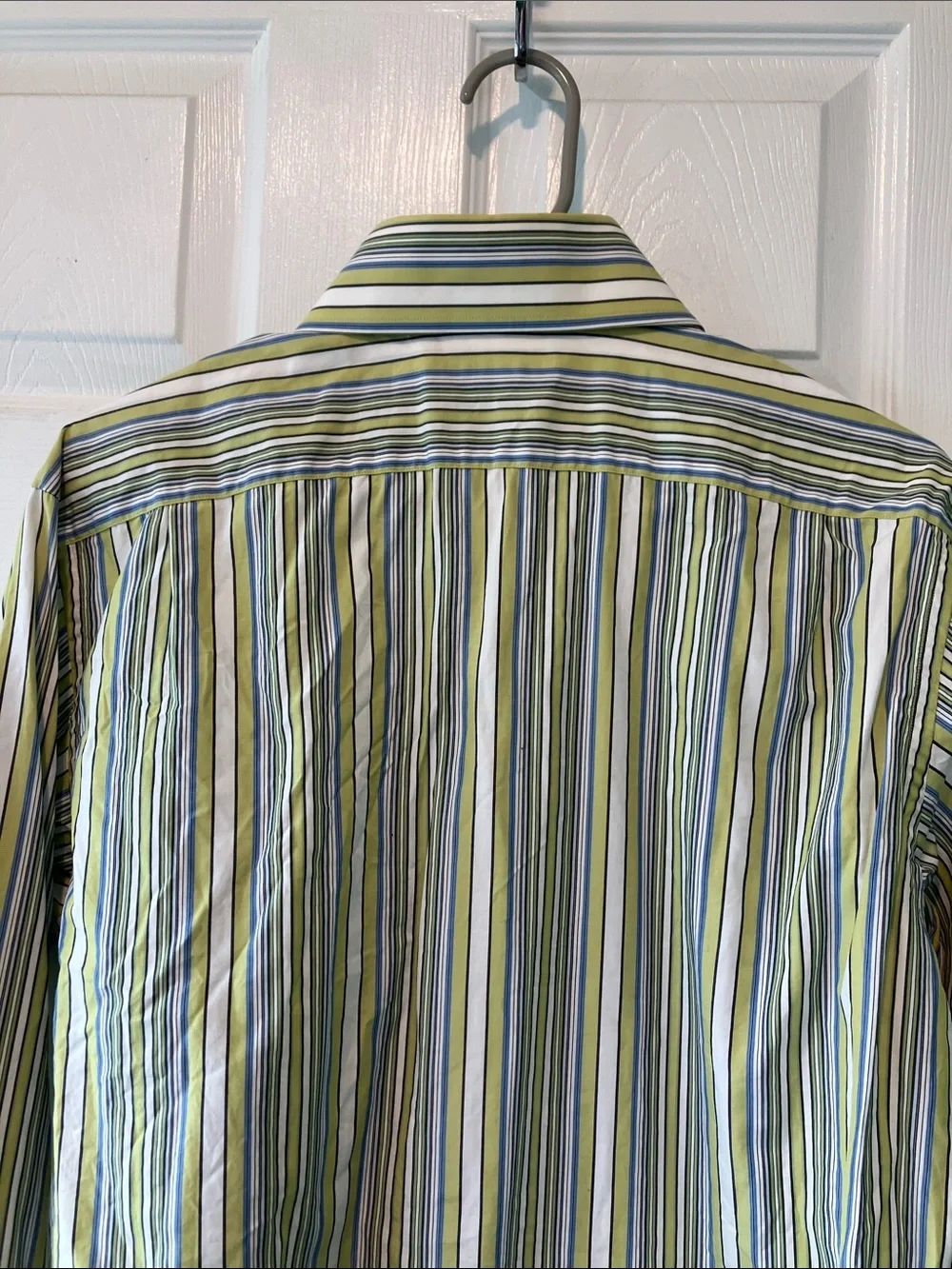 Banana republic 15-15.5 100% cotton button front shirt green stripe long sleeve